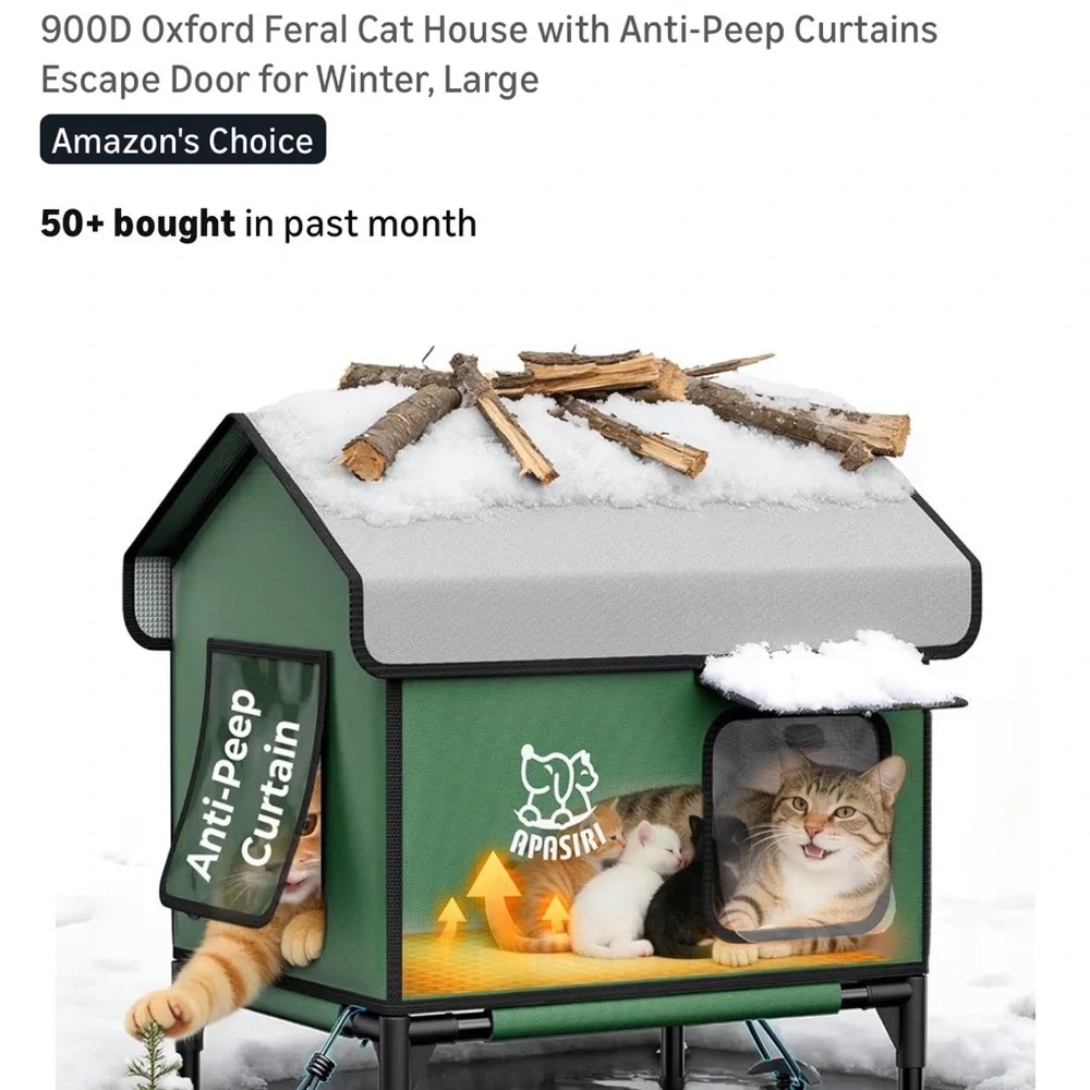 Apisiri Weatherproof Insulated Green Outdoor Cat House with Anti-Peep Curtains